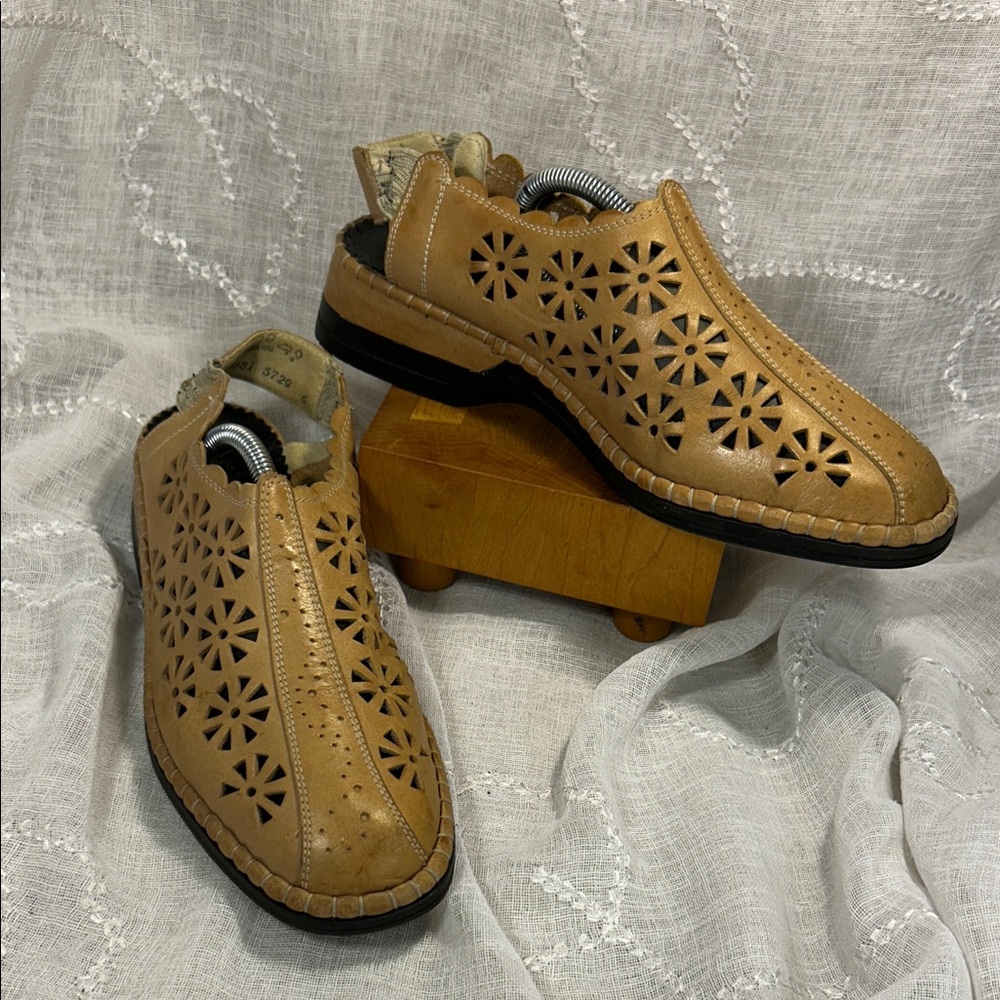Rieker laser cut leather sling back shoes